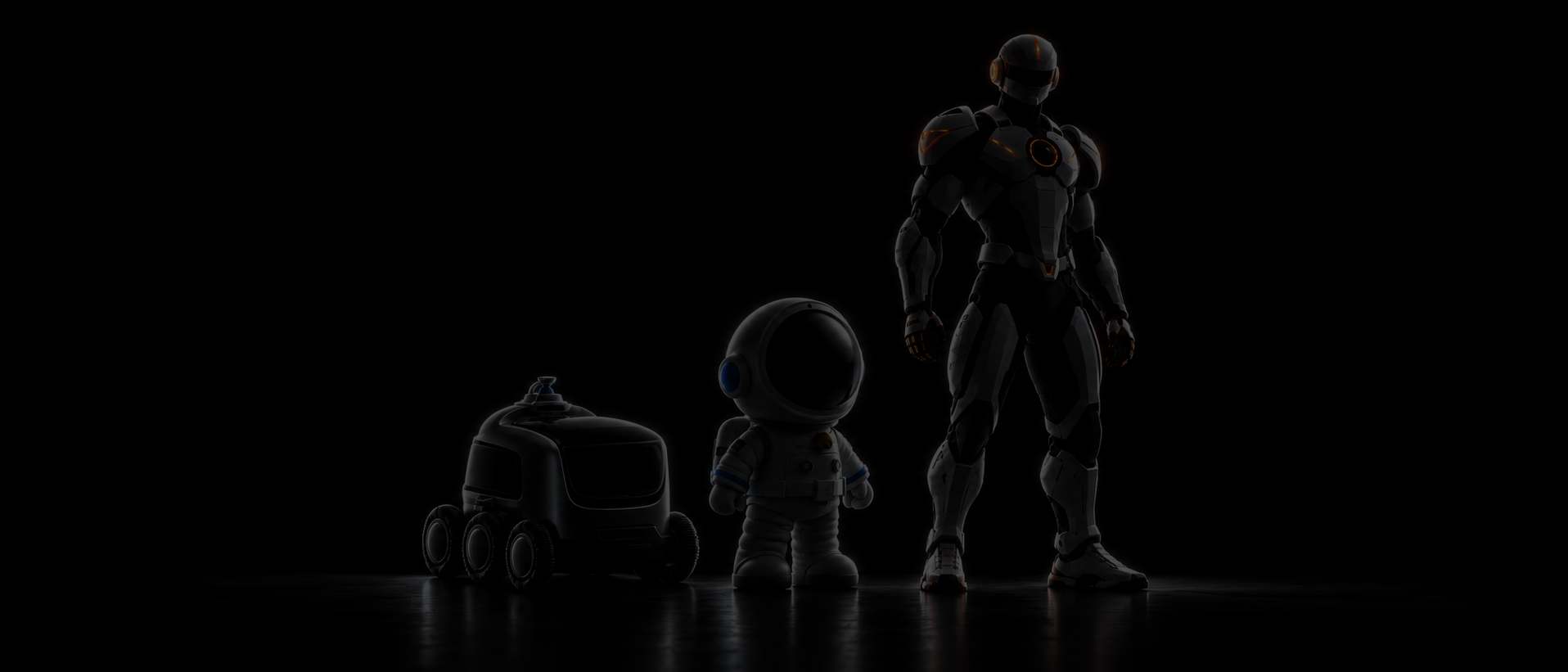Three Yours machines in silhouette, side by side in the dark